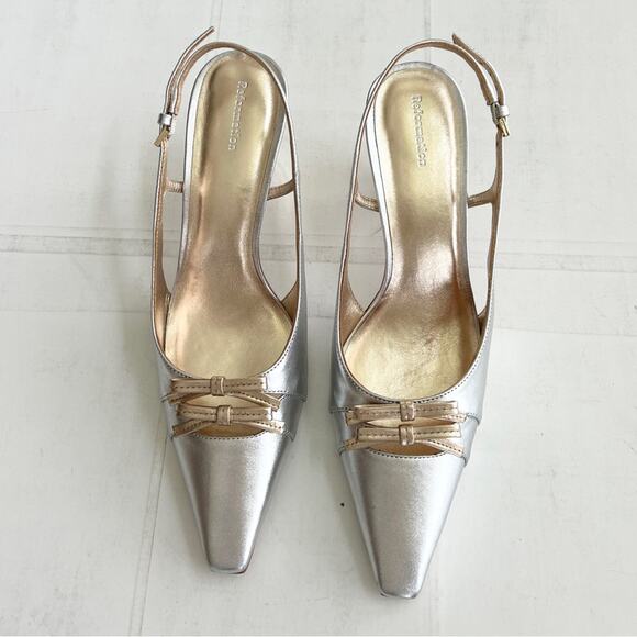 REFORMATION Noreen Slingback Pump Women’s SIZE 9 Gold Silver - Picture 3 of 13